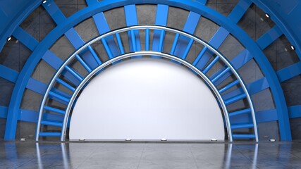 Fototapeta premium News Studio, Backdrop For TV Shows .TV On Wall.3D Virtual News Studio Background, 3d illustration 