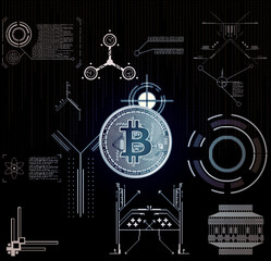 Bitcoins and New Virtual money concept.Gold bitcoins with Candle stick graph chart and digital background.Golden coin with icon letter B.Mining or blockchain technology

