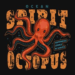 Nautical and marine labels with octopus isolated illustration. Emblem for t-shirts. © nataliakarebina