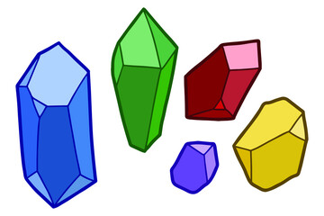 Set of multi-colored crystals. 