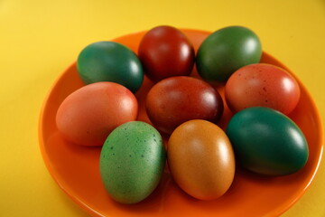 easter eggs on a plate close up