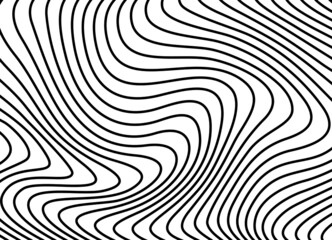 Modern striped vector pattern of thin black wavy lines on a white background. Vector background