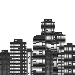 Modern city on a white background. Glowing windows of skyscrapers. Vector flat illustration