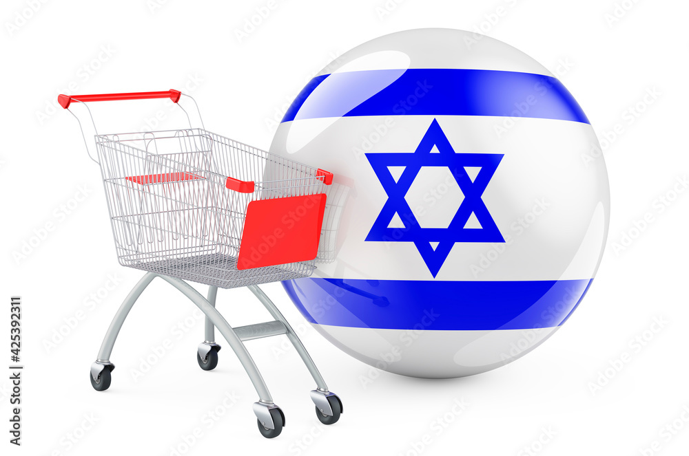 Canvas Prints Shopping cart with Israeli flag. Shopping in Israel concept. 3D rendering