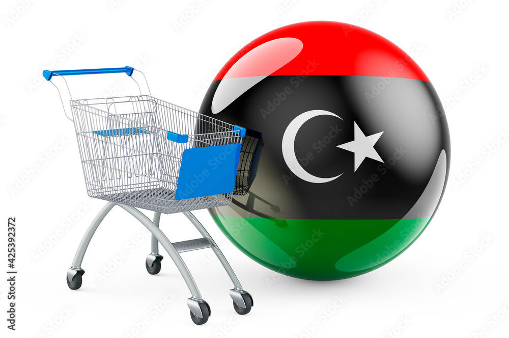 Canvas Prints Shopping cart with Libyan flag. Shopping in Libya concept. 3D rendering