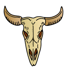 Skull  western doodle skeleton Texas vector on isolated background 