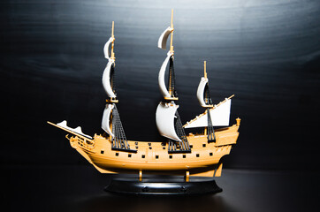Collectible ship figurine in gold color. ship model.