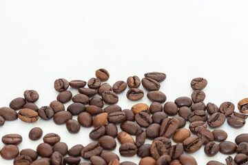 Coffee beans isolated on a white background with copy space