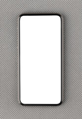Smartphone with a blank white screen. New popular smartphone on a gray surface.