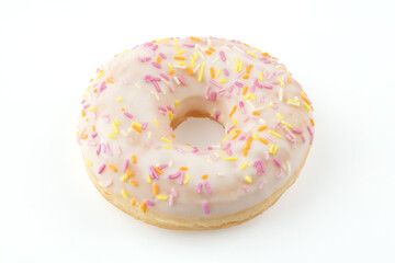 Obraz na płótnie Canvas Donut close-up on a white background. Round donut isolated on white background.