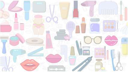 beauty flat background. cosmetic vector flat set