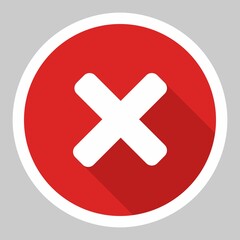 Wrong marks, Cross marks, Rejected, Disapproved, No, False, Not Ok, Wrong Choices, Task Completion, Voting. - vector mark symbols in red. White stroke and shadow design. Isolated icon.