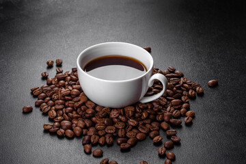 Fresh crisp delicious French croissant with a cup of fragrant coffee
