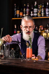 Portrait elderly bartender man with fresh delicious cocktail