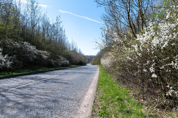 Looking down a country lane towards the village of Silkstone in South Yorkshire