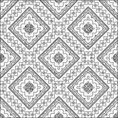  Geometric vector pattern with triangular elements. Seamless abstract ornament for wallpapers and backgrounds. Black and white colors. 