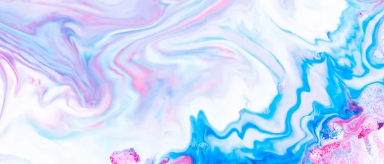 Crédence de cuisine en verre imprimé Cristaux Art fluide. Abstrait rose lilas. Conception de texture de marbre liquide. Motif bleu rose Motif bleu-rose avec matière liquide