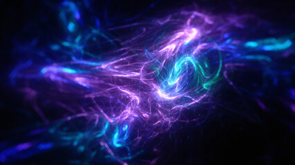 Abstract background, smooth multicolored lines on a black background.