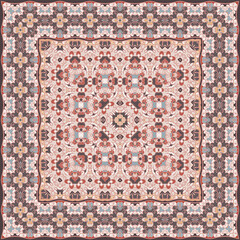 Ancient Arabic square pattern. Colored Persian ornament for fabric design, interior decoration, textile scarf, carpet. - 425406521