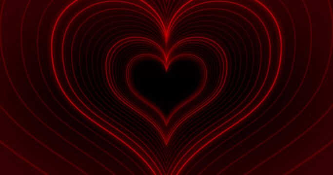 Abstract background loop with red hearts neon light