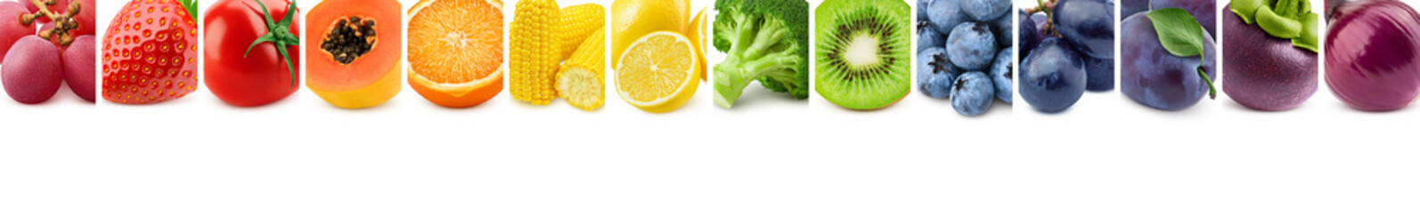 Collage of fresh color fruits, healthy food concept