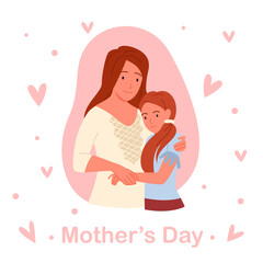 Mothers day concept, cute family people love and hug, young happy mother and daughter