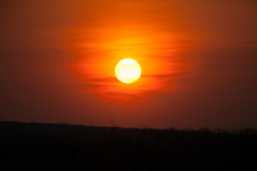 Red sunset background. Horizontal view.