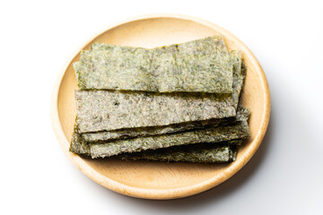 Dried seaweed on white background