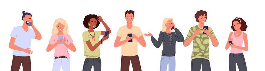 People drink water vector illustration set. Cartoon bearded man and guy holding glass, beautiful woman standing with water bottle, girl in casual clothes drinking and smiling isolated on white.