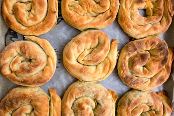 Homemade spinach pie on a platter