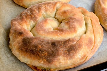 Homemade spinach pie close-up