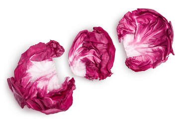 Fresh red radicchio salad leaf isolated on white background with clipping path and full depth of field, Top view. Flat lay