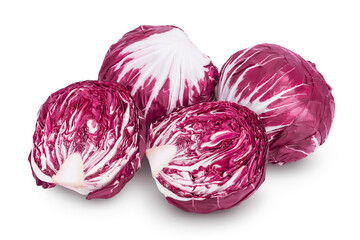 Fresh red radicchio salad isolated on white background with clipping path and full depth of field