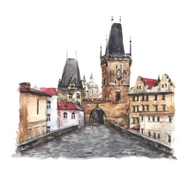 Watercolor drawing charles bridge