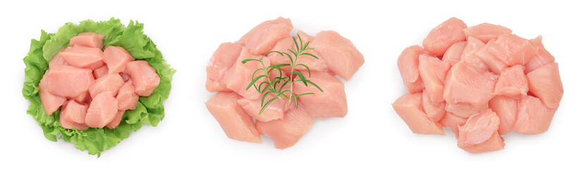 Fresh chicken fillet isolated on white background with full depth of field. Set or collection