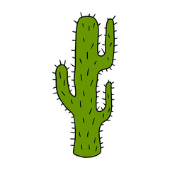 Cartoon doodle cactus isolated on white background. Cute cartoon floral element.
