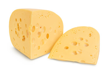 piece of cheese isolated on white background with clipping path and full depth of field