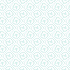 Blue and white intersecting repeating circles pattern. Japanese style circles seamless background. Endless repeated texture. Vector illustration. Minimal oriental vector graphic