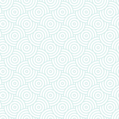 Blue and white intersecting repeating circles pattern. Japanese style circles seamless background. Endless repeated texture. Vector illustration. Minimal oriental vector graphic