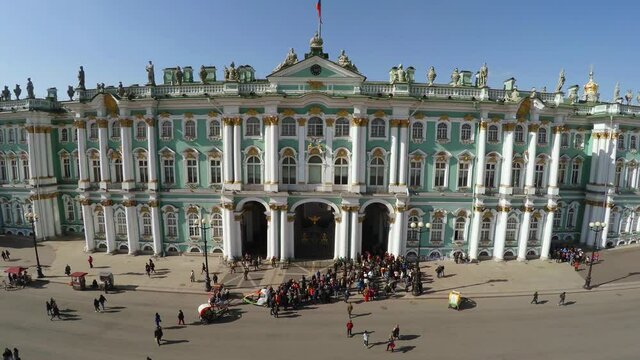 Aerial view. Palace Square, the Hermitage in St. Petersburg. 4K.