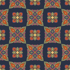 Abstract seamless pattern with mandala flower. Mosaic, tile. Floral background.