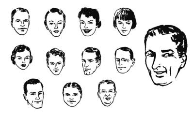 Set of Cartoon Faces on White Background