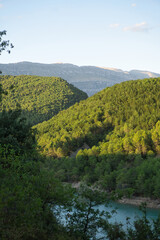 views of the Mediano reservoir, in the Aragonese Pyrenees, located in Huesca, Spain.
