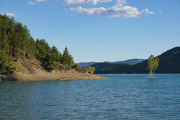 views of the Mediano reservoir, in the Aragonese Pyrenees, located in Huesca, Spain