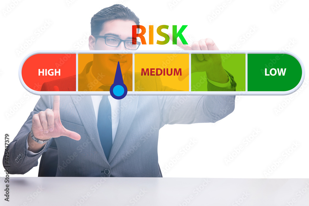 Wall mural businessman in risk metering and management concept