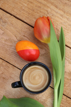 ostern, ostereier, kaffee, espresso, cappuccino, tulpen, tulipa