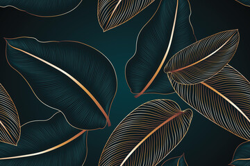 Vintage luxury seamless floral background with tropic exotic golden leaves. Romantic pattern template for wall decor, wallpaper, wedding invitations, ceremonies, cards.