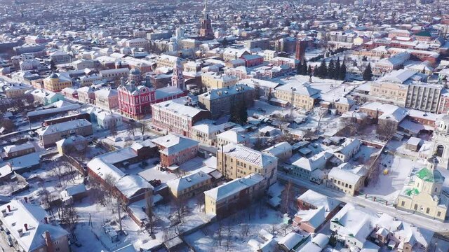 Aerial view of the Transfiguration church. Yelets city. Russia