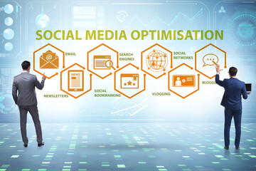 Social media optimisation concept with businessman