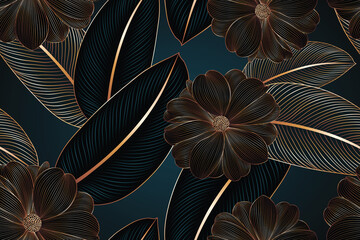 luxury seamless floral background with golden dahlia flowers. 